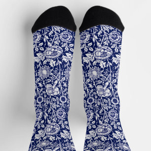 Jugendstil-Nelke-Damaskus, Marineblau und Weiß Socken