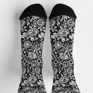 Jugendstil-Nelke-Damaskus, Schwarz und Weiß Socken