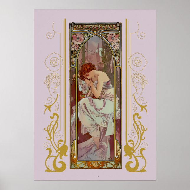 Jugendstil-Night's Erholung von Alphonse Mucha Poster (Vorne)