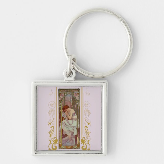 Jugendstil-Night's Erholung von Alphonse Mucha Schlüsselanhänger (Vorne)