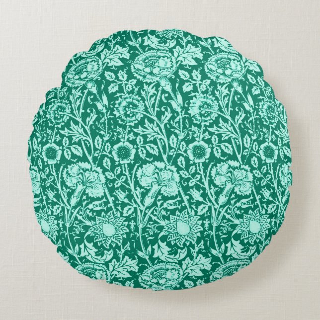 Jugendstil-Nobelstube Damask, Türkis und Aqua Rundes Kissen (Vorderseite)