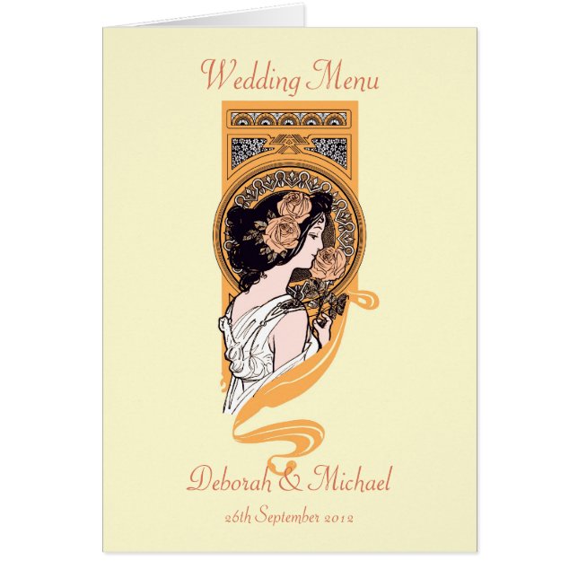 Jugendstil-orange-gelbe Hochzeitskarte (Vorne)
