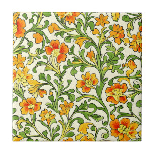 Jugendstil orange-gelbes Blumenmuster  Fliese