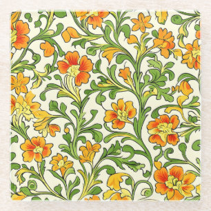 Jugendstil orange-gelbes Blumenmuster Glasuntersetzer
