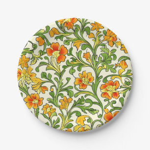 Jugendstil orange-gelbes Blumenmuster Pappteller