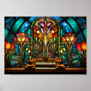 Jugendstil-Orgel-Buntglasdesign Poster