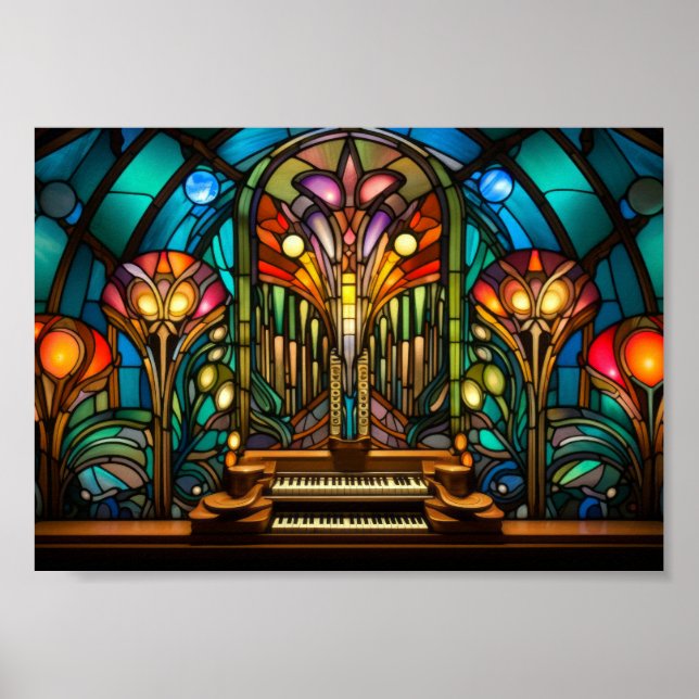 Jugendstil-Orgel-Buntglasdesign Poster (Vorne)