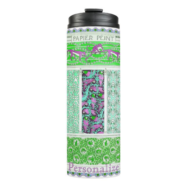 Jugendstil-Papagei-Affen-Dschungel Tropenpapier co Thermosbecher (Vorderseite)