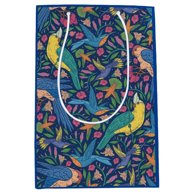 Jugendstil-Papageienmuster Mittlere Geschenktüte (Vorderseite)