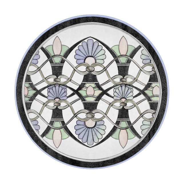 Jugendstil-Pastell-Muscheln, Lilien und Schwarze A Schneidebrett (Vorderseite)