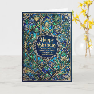 Jugendstil Pfau Juwelen Geburtstag Karte