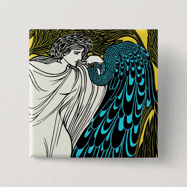 Jugendstil-Pfau-Kunstwerk - Der Kuss Button (Vorderseite)