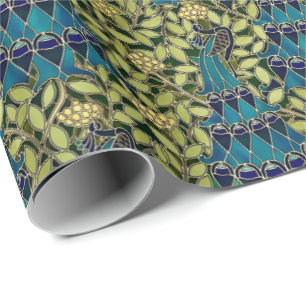Jugendstil Pfau Nahtloses Muster Vintage Geschenkpapier