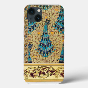 Jugendstil Pfau Textil Deco Verneuil Blau iPhone Hülle