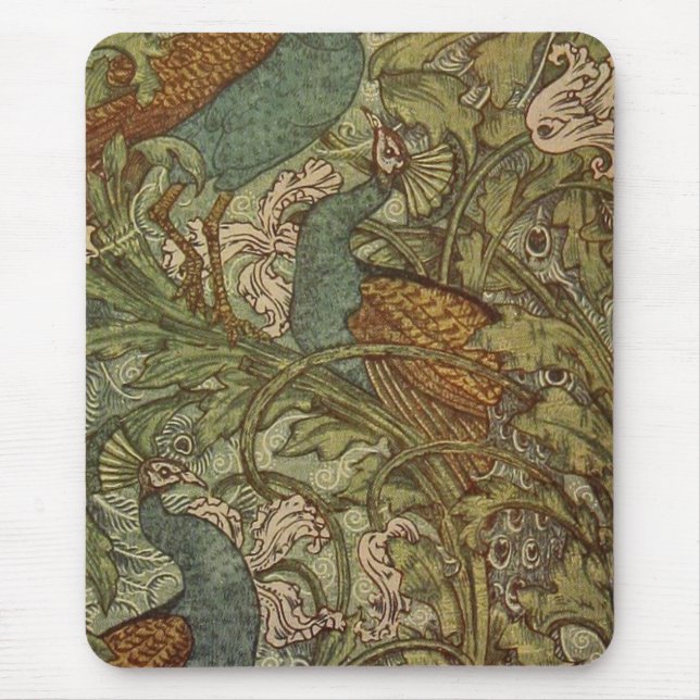 Jugendstil-Pfau und Blume-Jacquard Mousepad (Vorne)
