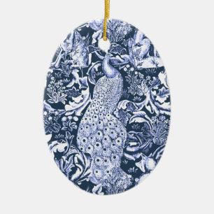 Jugendstil-Pfauen-Druck, Navy und Weiß Keramikornament
