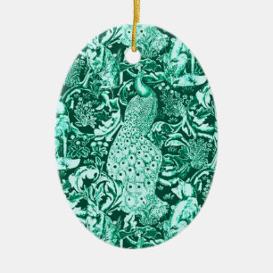 Jugendstil-Pfauendruckerei, Türkis und Aqua Keramik Ornament