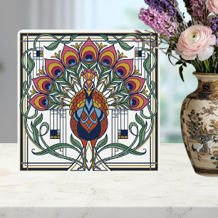 Jugendstil Pfauenfeder Blumendesign Keramik  Fliese