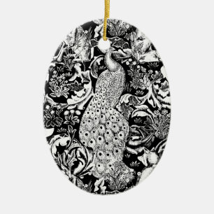 Jugendstil-Pfauenmuster, Schwarz und Weiß Keramikornament