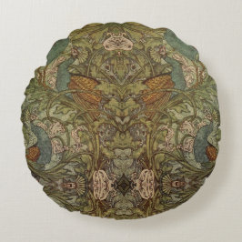 Jugendstil-Pfauenpfau Rundes Kissen