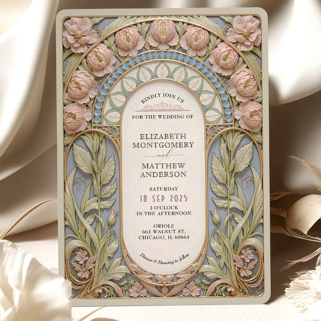 Jugendstil Pink & Blue Wedding Einladung (Von Creator hochgeladen)