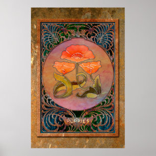 Jugendstil-Poppies in Coppery Mucha Rahmen Poster
