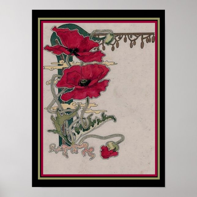 Jugendstil "Poppies" Print Poster (Vorne)