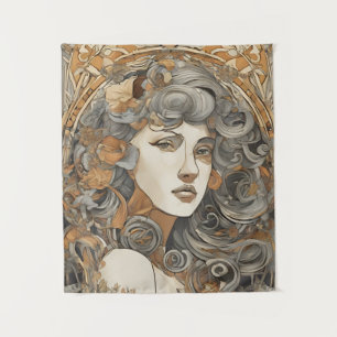 Jugendstil-Portrait Vintage Frauen Wandteppich