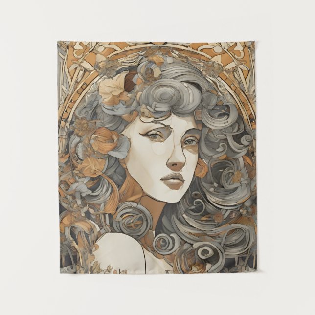 Jugendstil-Portrait Vintage Frauen Wandteppich (Vorderseite)