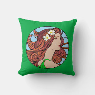 Jugendstil-Porträt einer Frau mit Rotem Haar Kissen
