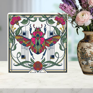 Jugendstil Prachtkäfer Blumenrand Keramik Fliese