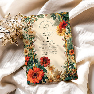 Jugendstil-Rahmen-Hochzeit mit Daisy-Motiv Einladung
