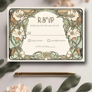 Jugendstil realistische florale Hochzeitsantwortka RSVP Karte