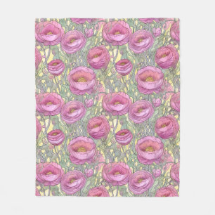 Jugendstil-Rosa-Rainunculus Fleecedecke