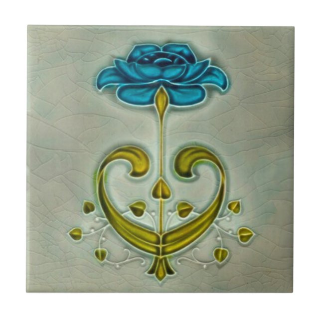 Jugendstil-Rose Sherwin & Cotton c1900 Repro Fliese (Vorderseite)