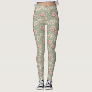 Jugendstil-Rosen in Schattierungen von Staubrosa Leggings