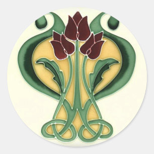 Jugendstil-Rosenfliese Runder Aufkleber