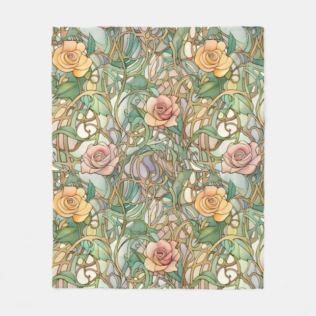 Jugendstil-Rosenmuster Fleecedecke (Vorderseite)