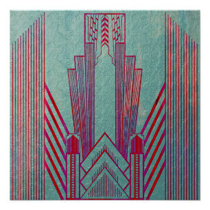 Jugendstil, rot, aquamarin, grün, Vintag, art Deko