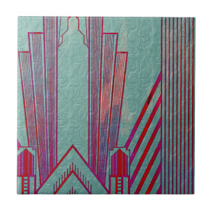 Jugendstil, rot, aquamarin, grün, Vintag, Art Deko Fliese