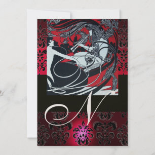 JUGENDSTIL ROT SCHWARZ GOLD DAMAST MONOGRAMM ,Rubi Einladung