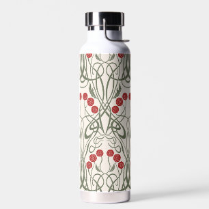 Jugendstil rote Rosen und geschwungene Stiele Trinkflasche