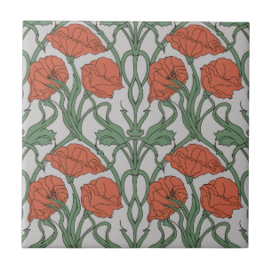 Jugendstil-Rotmohn-Blumenmuster Fliese