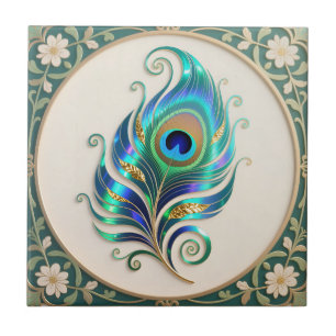 Jugendstil Schillernde Pfauenfeder Fliese