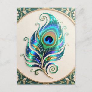 Jugendstil Schillernde Pfauenfeder Postkarte