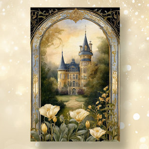 Jugendstil-Schloss Floral Blue n Gold Ephemera 2B Seidenpapier