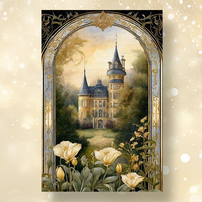 Jugendstil-Schloss Floral Blue n Gold Ephemera 2B Seidenpapier (Von Creator hochgeladen)