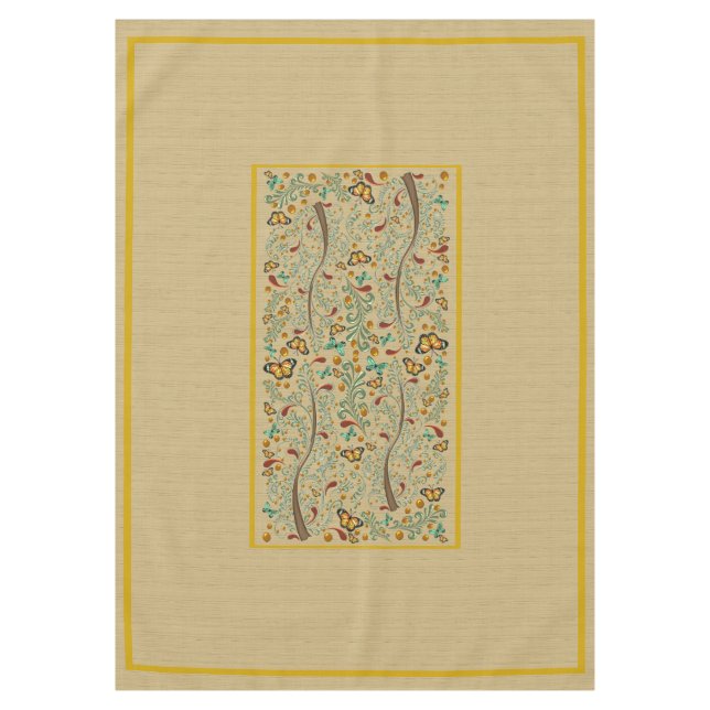 Jugendstil-Schmetterlinge und Orangenbäume 60" x 8 Tischdecke (Vorderseite)