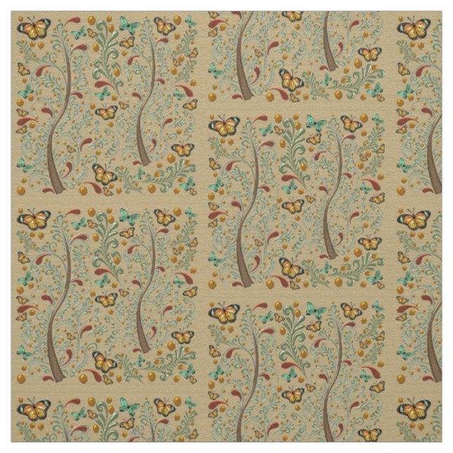 Jugendstil-Schmetterlinge und Orangenbäume Stoff (Muster)