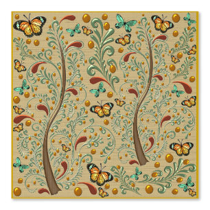 Jugendstil-Schmetterlinge und Orangenbäume Tapete